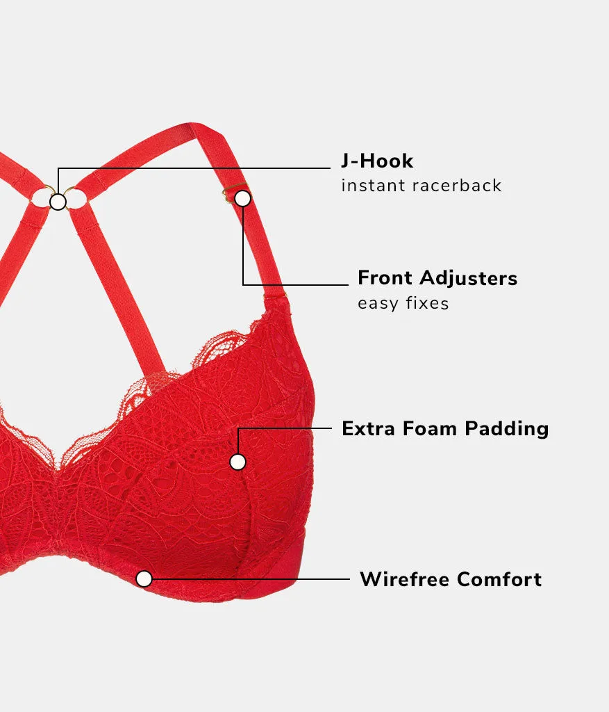 The Lace No-Wire Push-Up: Tomato Red