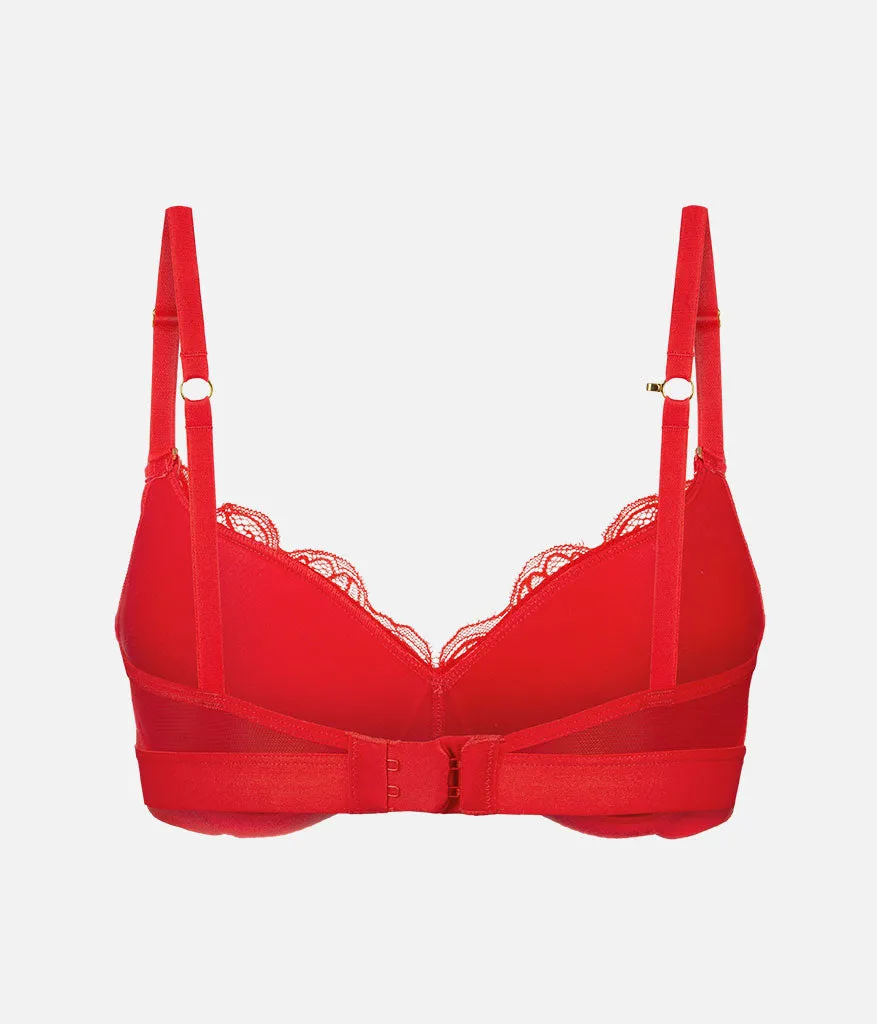 The Lace No-Wire Push-Up: Tomato Red