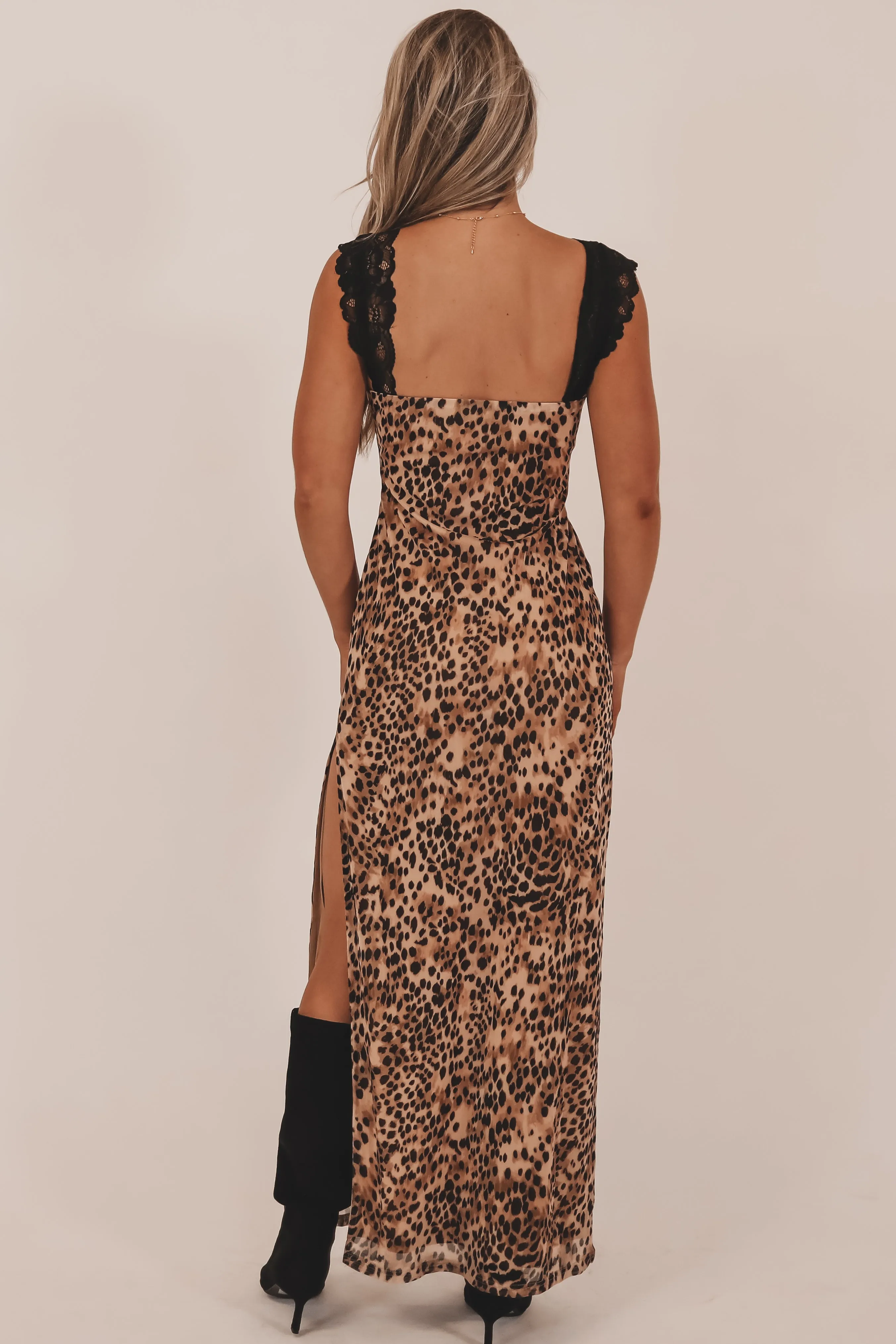 The Style Of The Time Leopard Mesh Lace Maxi Dress