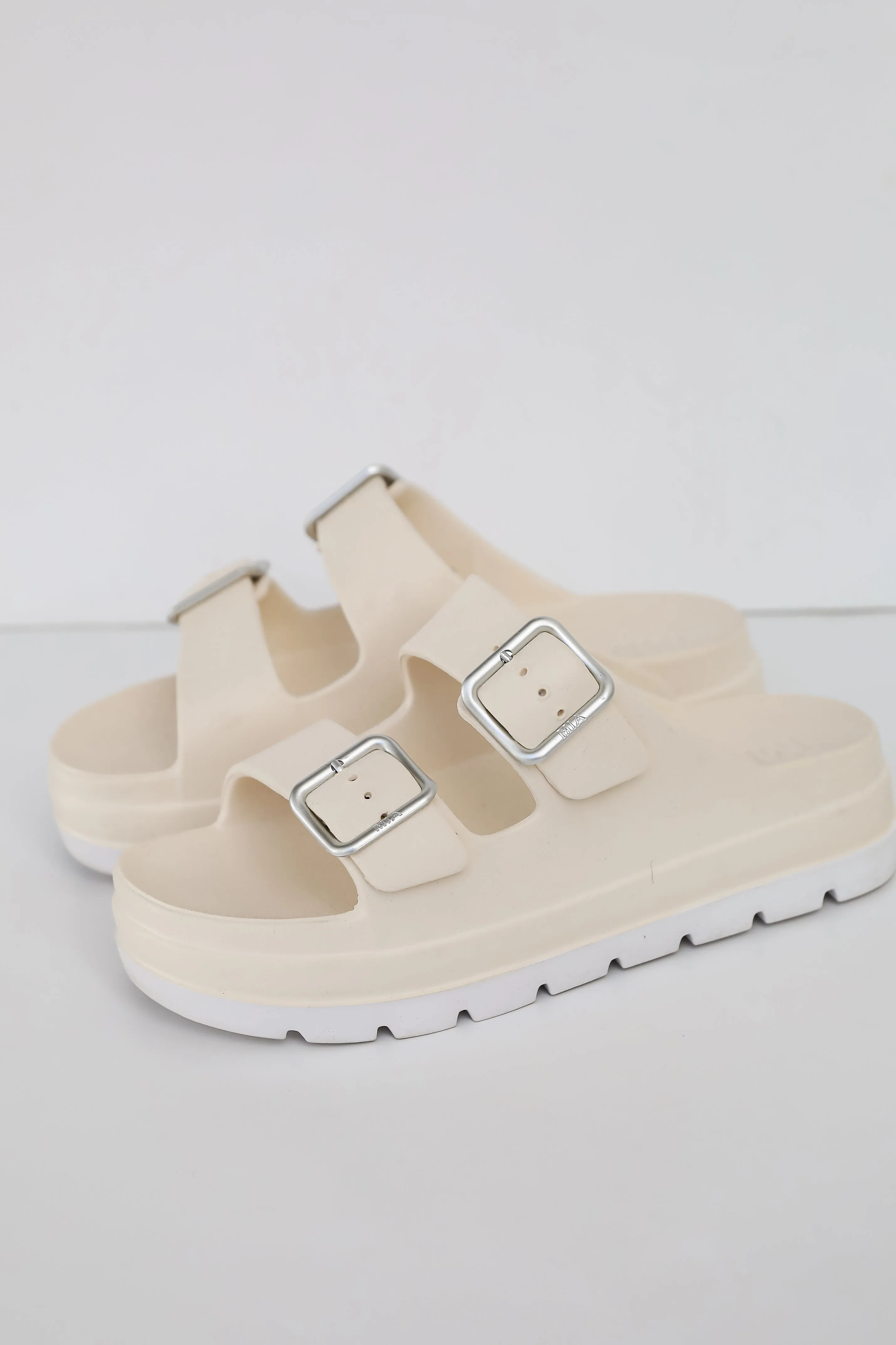 Today Is Your Day Cream Platform Double Strap Sandals