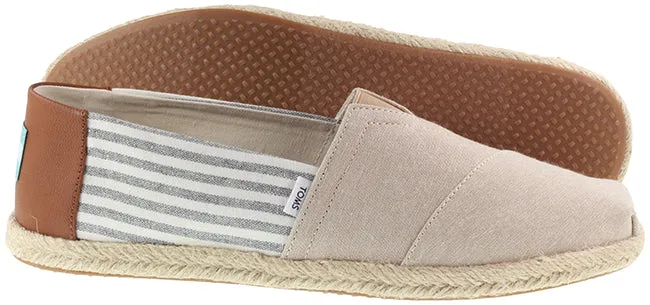 Toms Shoes Mens Espadrille Alpargata Chambray Stripes Desert Tan