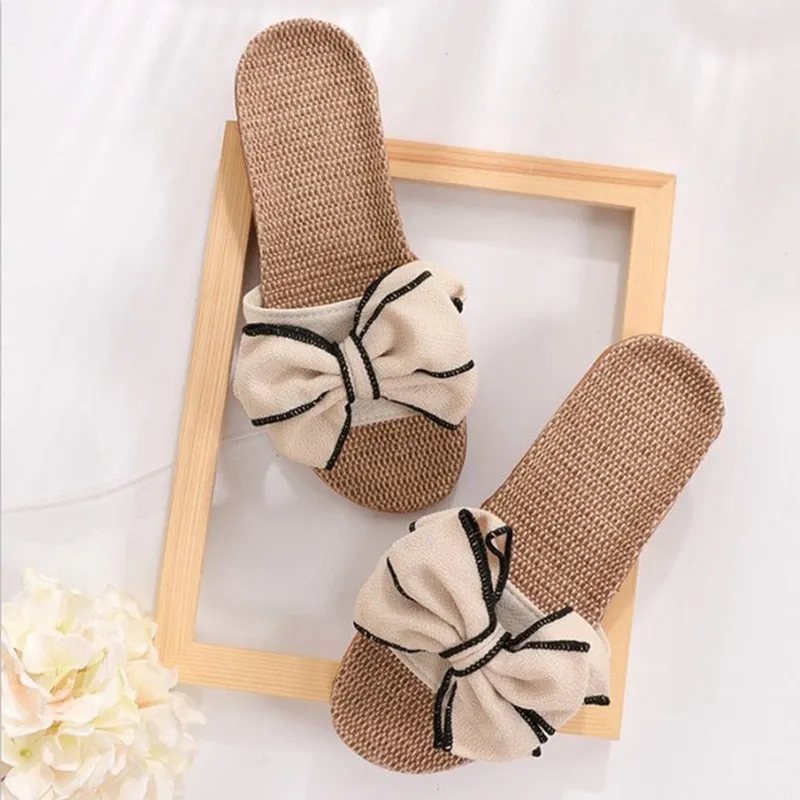 Trendy Casual Flax Striped Bow Sandals