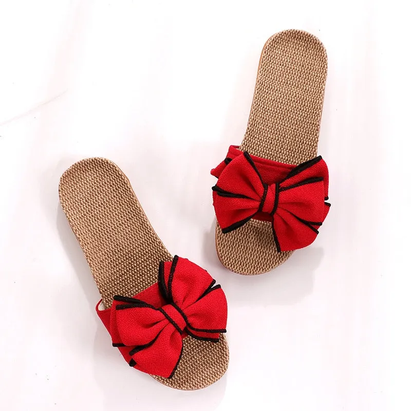 Trendy Casual Flax Striped Bow Sandals