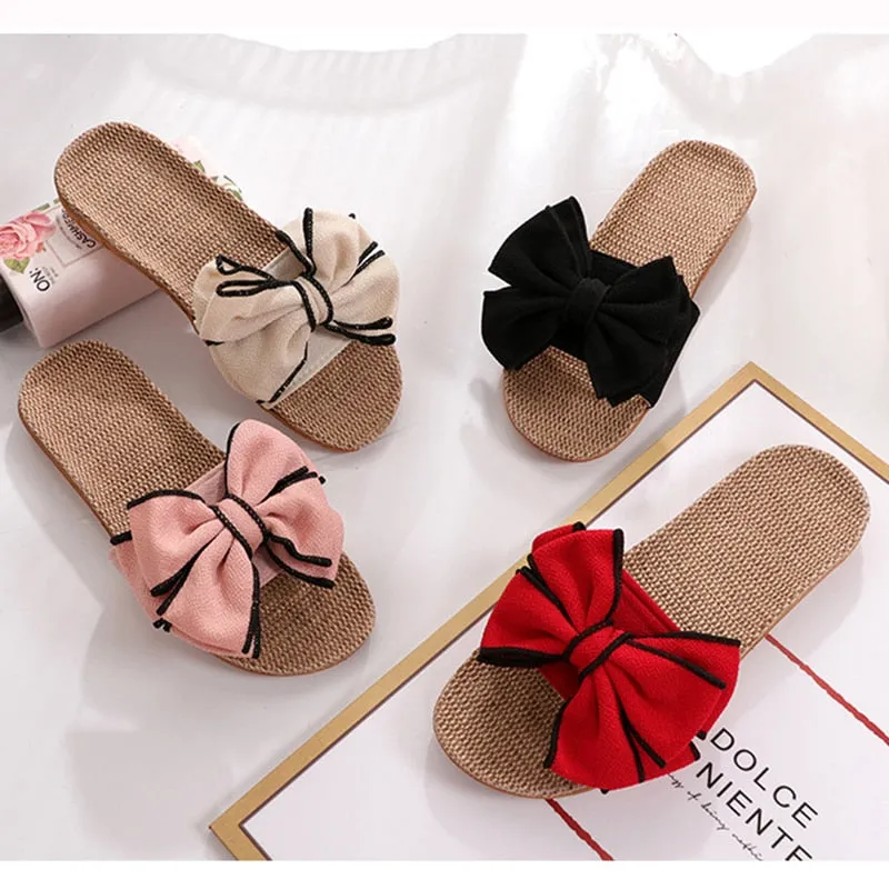 Trendy Casual Flax Striped Bow Sandals