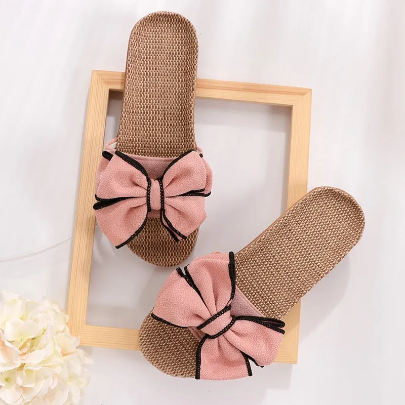 Trendy Casual Flax Striped Bow Sandals