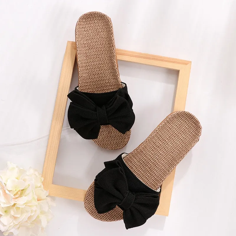 Trendy Casual Flax Striped Bow Sandals