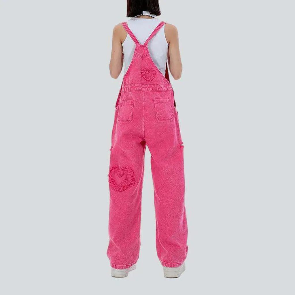 Trendy women's embroidered denim overall