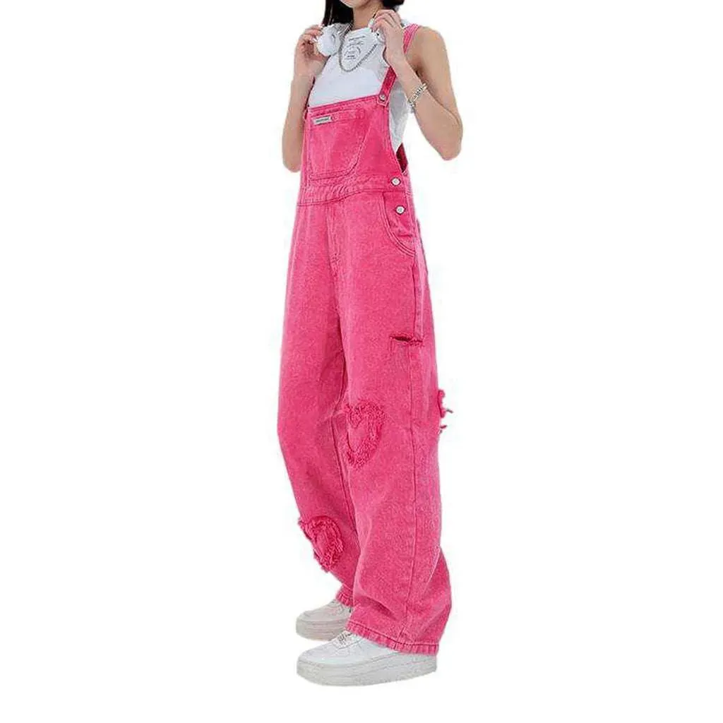 Trendy women's embroidered denim overall