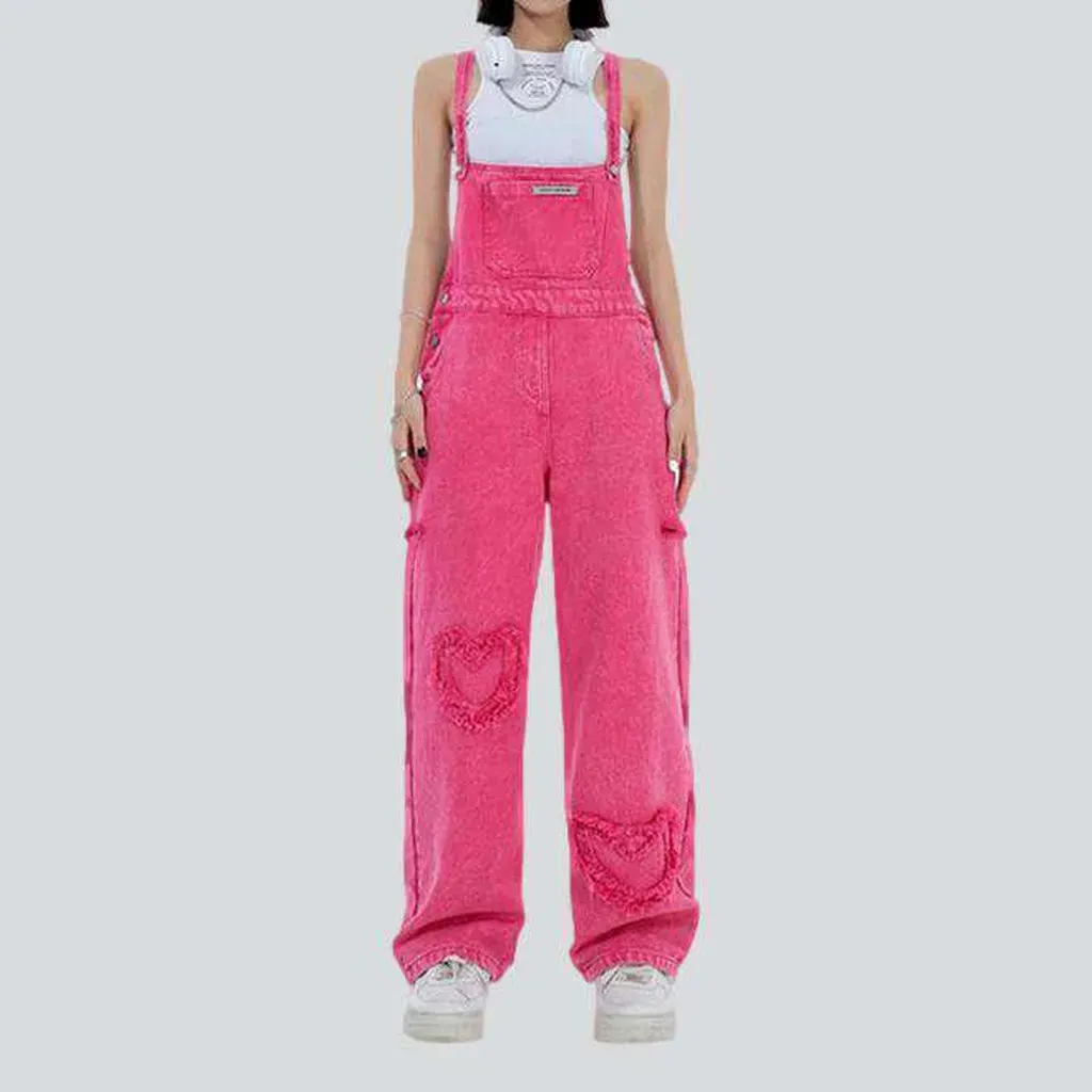 Trendy women's embroidered denim overall