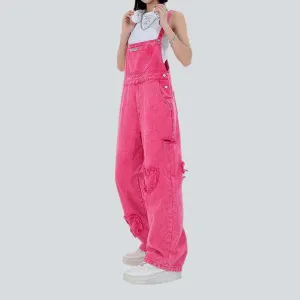 Trendy women's embroidered denim overall