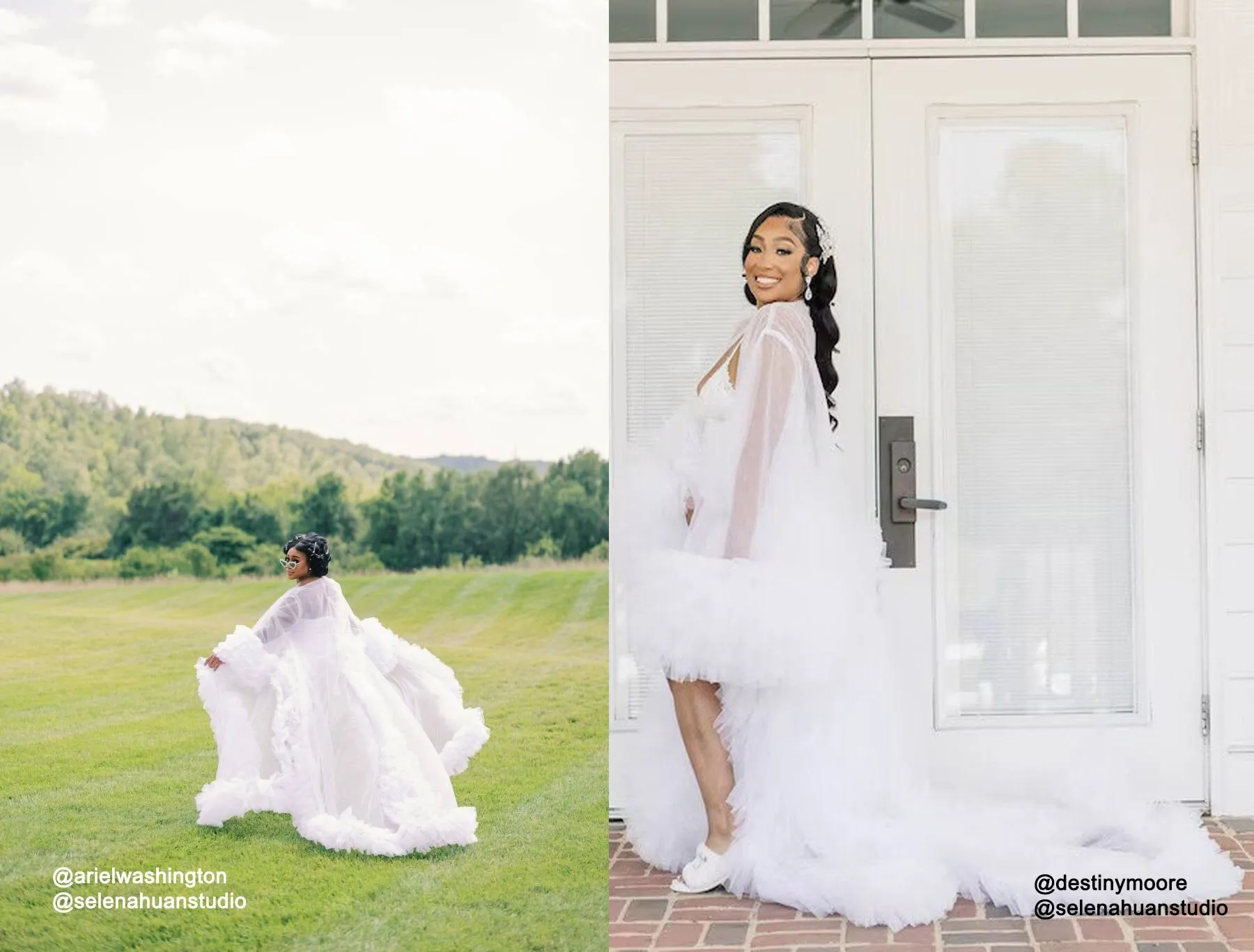 Tulle ruffled fringe sleeves multi-color custom bride maternity robe dress