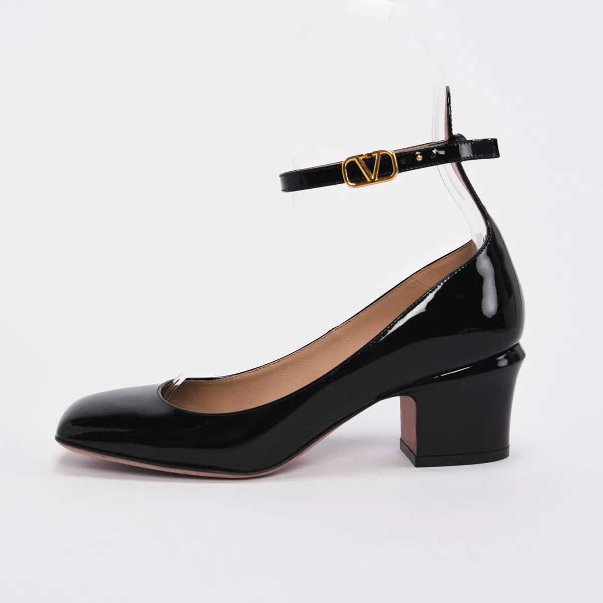 Valentino Black Patent Tan-Go Square Pumps 35.5