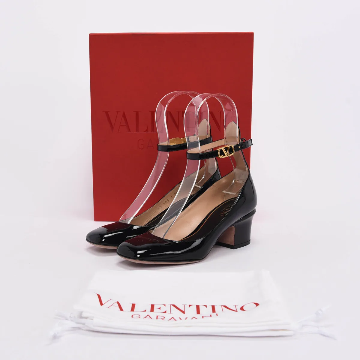 Valentino Black Patent Tan-Go Square Pumps 35.5