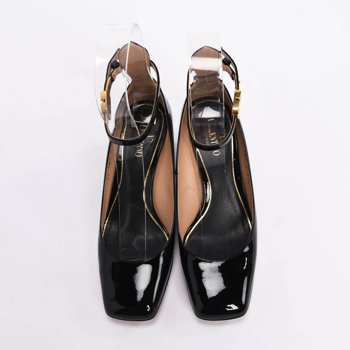 Valentino Black Patent Tan-Go Square Pumps 35.5