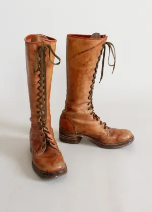 Vintage 1960s Tan Leather Lace Up Work Boots