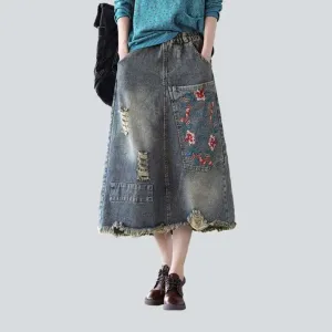 Vintage embroidered long jeans skirt