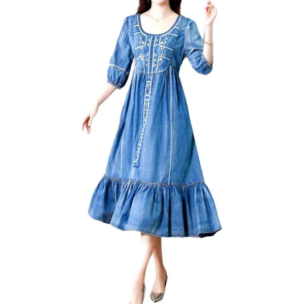 Vintage ornamented boho jean dress