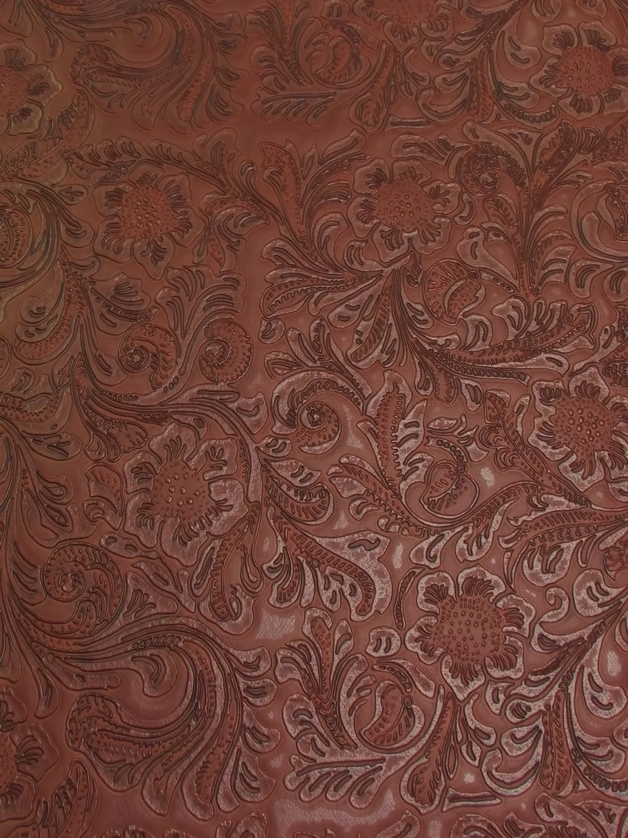 Vintage Western Floral Pu Leather Fabric / Copper / By The Roll - 30 Yards