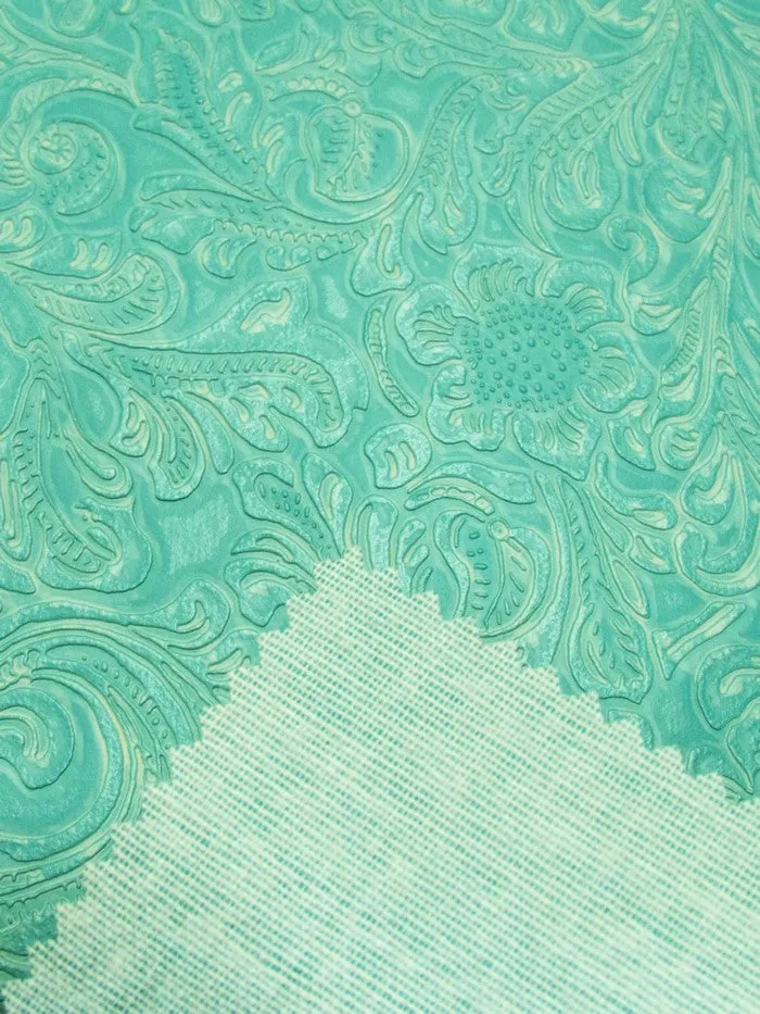 Vintage Western Floral Pu Leather Fabric / Turquoise / By The Roll - 30 Yards