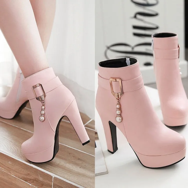 Waterproof Platform Thick Heel Large Size Women's Shoes Side Zipper Foreign Trade Shoes