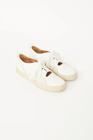 White Leather & Suede Strap Lace Slip-On Sneaker