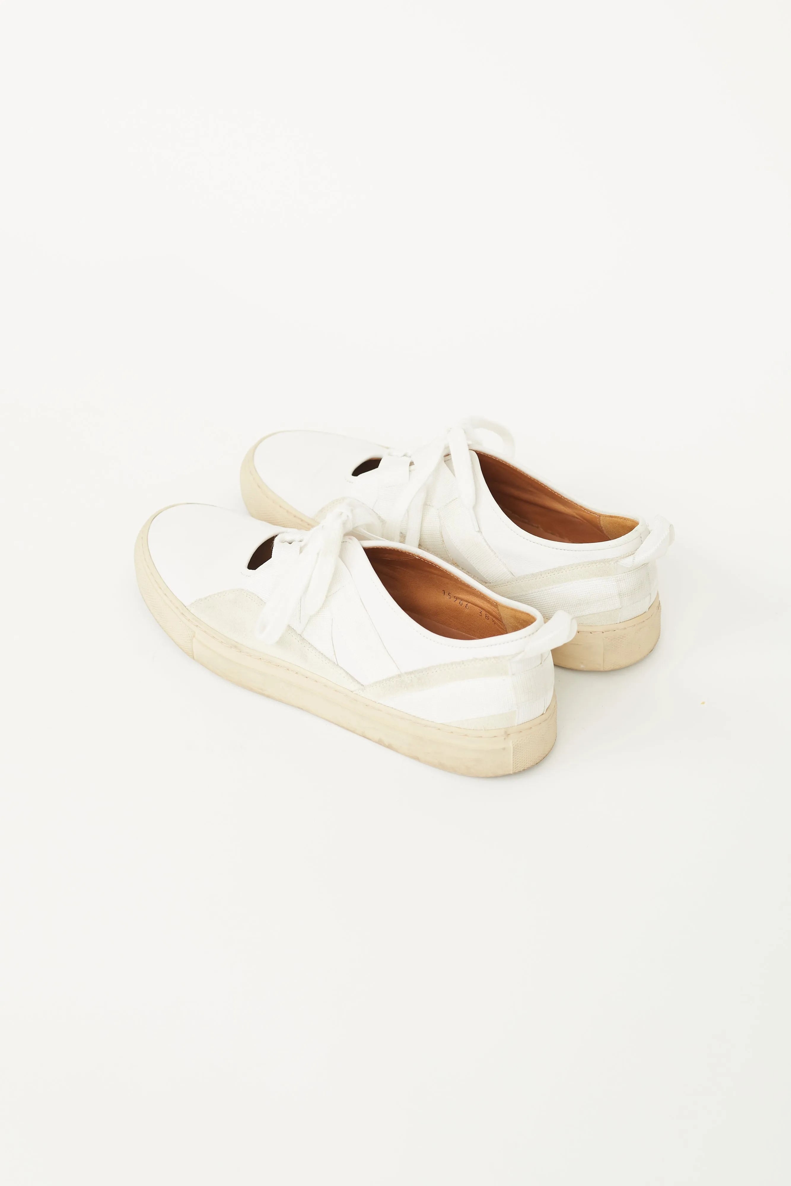 White Leather & Suede Strap Lace Slip-On Sneaker