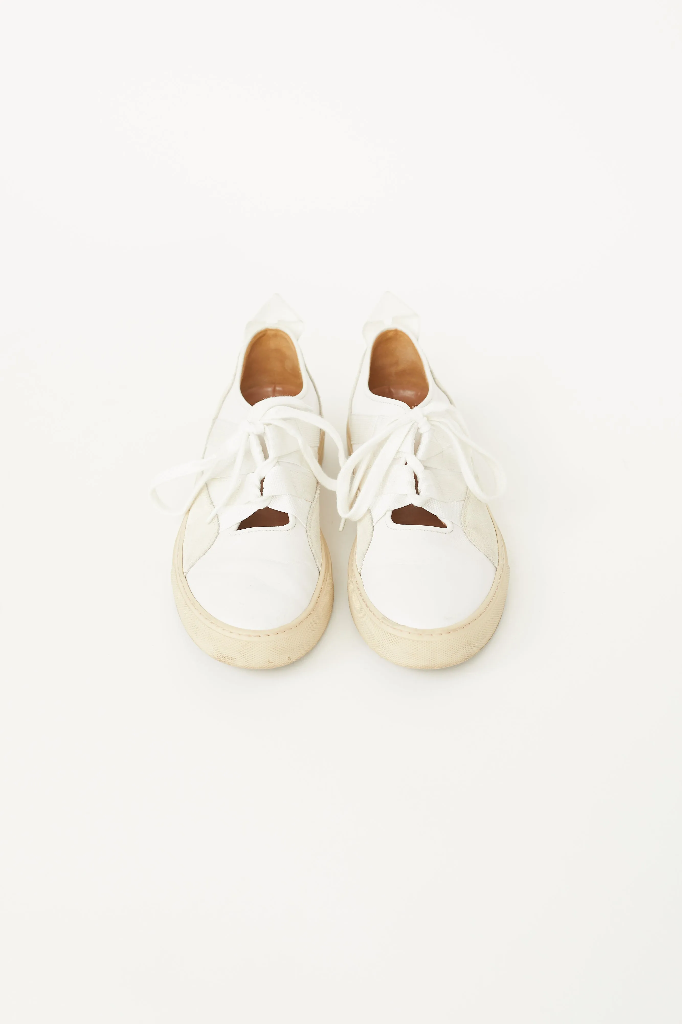 White Leather & Suede Strap Lace Slip-On Sneaker