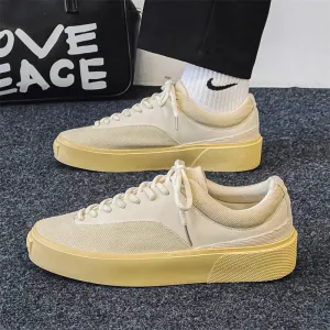 Wiaofellas  -  Spring Original Beige Vulcanized Shoes Man Low Cut Platform Men's Canvas Sneakers Breathable Non-slip Skateboard Shoes for Men