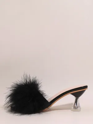 Women Fluffy Decor Sculptural Heeled Mule Sandals