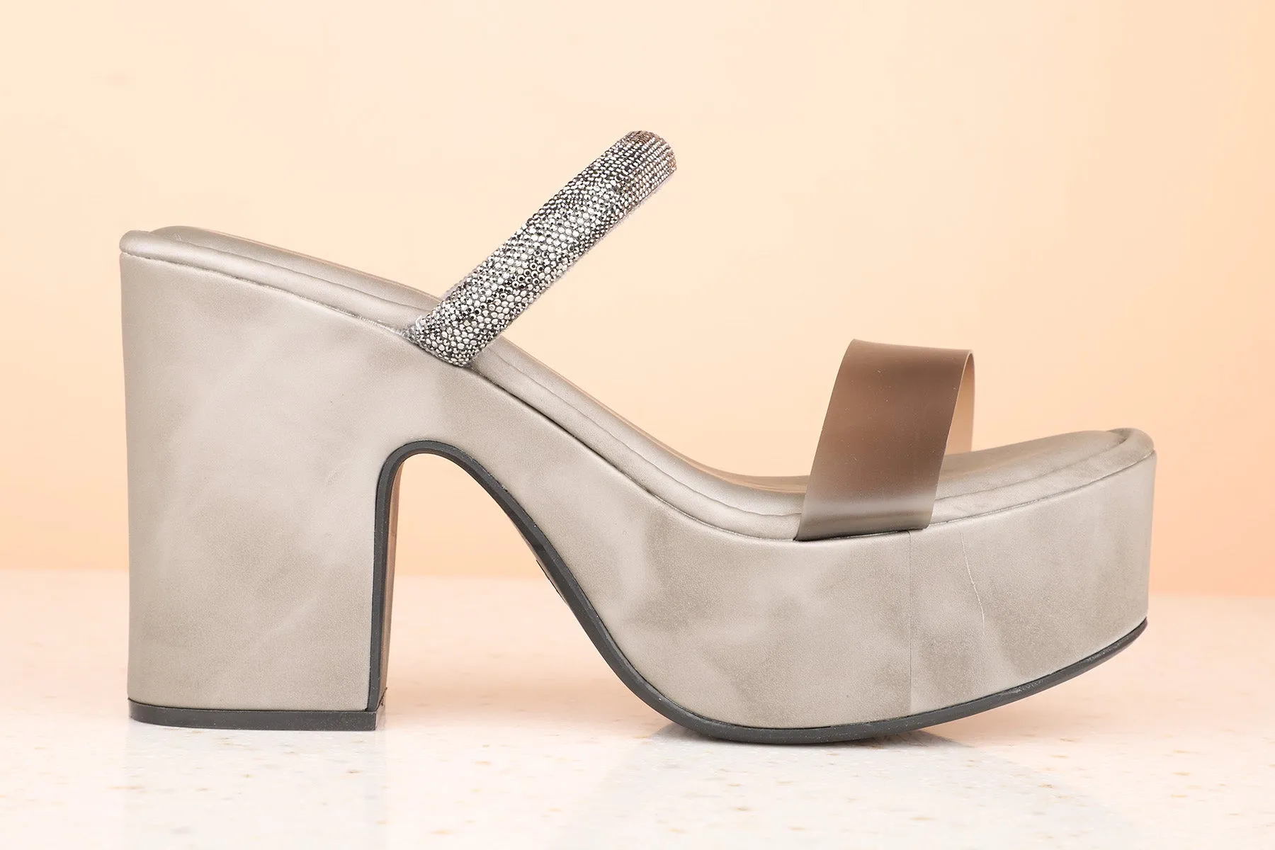 Women Grey Textured Party Platform Sandals