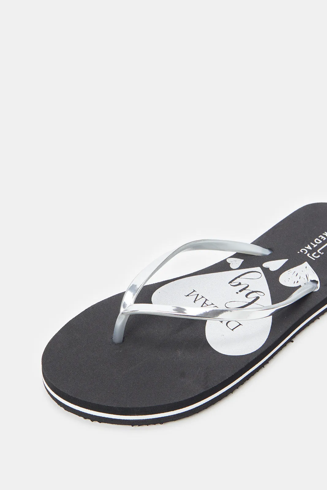 Women Silver Slogan Flip Flop