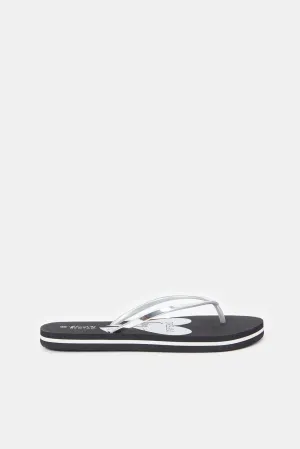 Women Silver Slogan Flip Flop