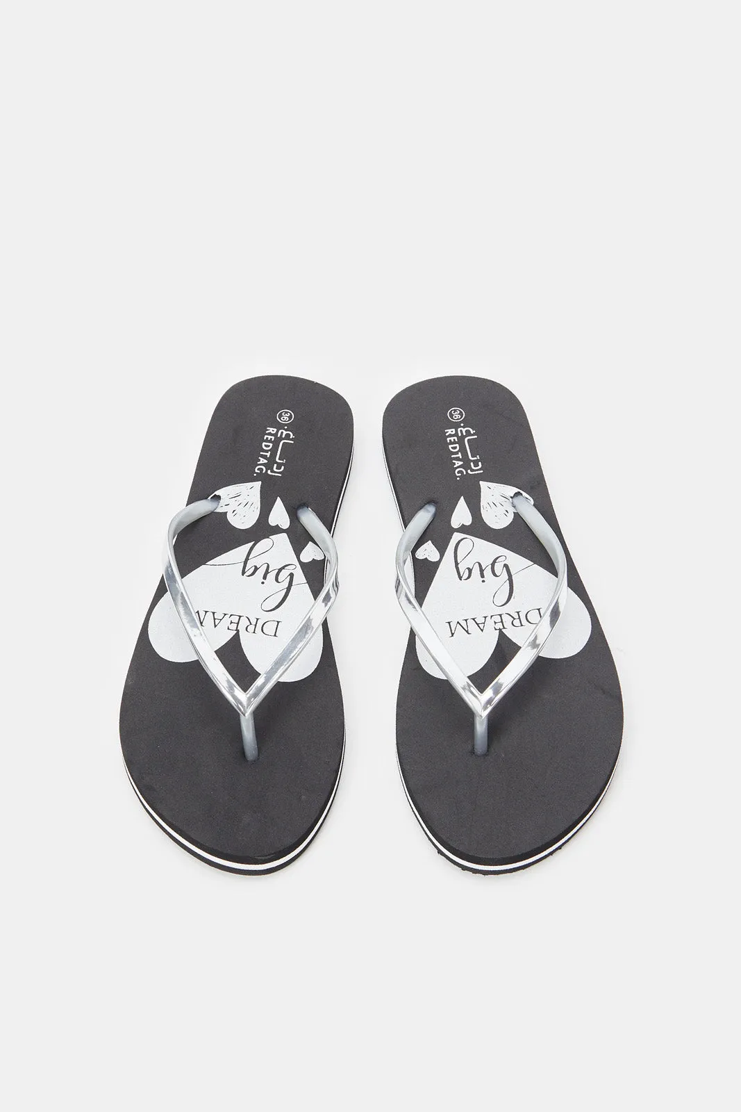 Women Silver Slogan Flip Flop