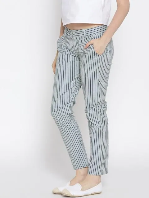 Women Striped White Trousers