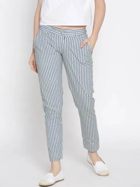 Women Striped White Trousers