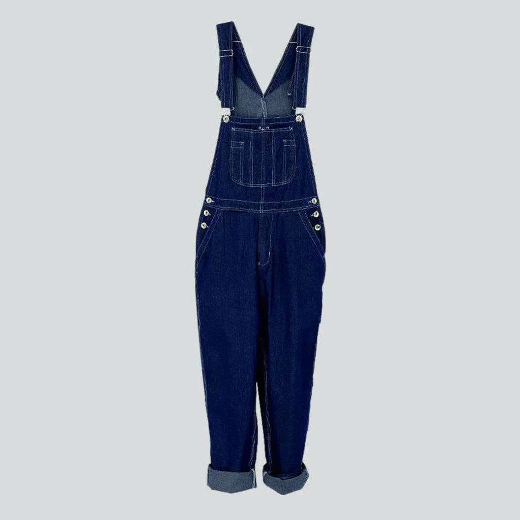 Women's baggy dark wash dungaree