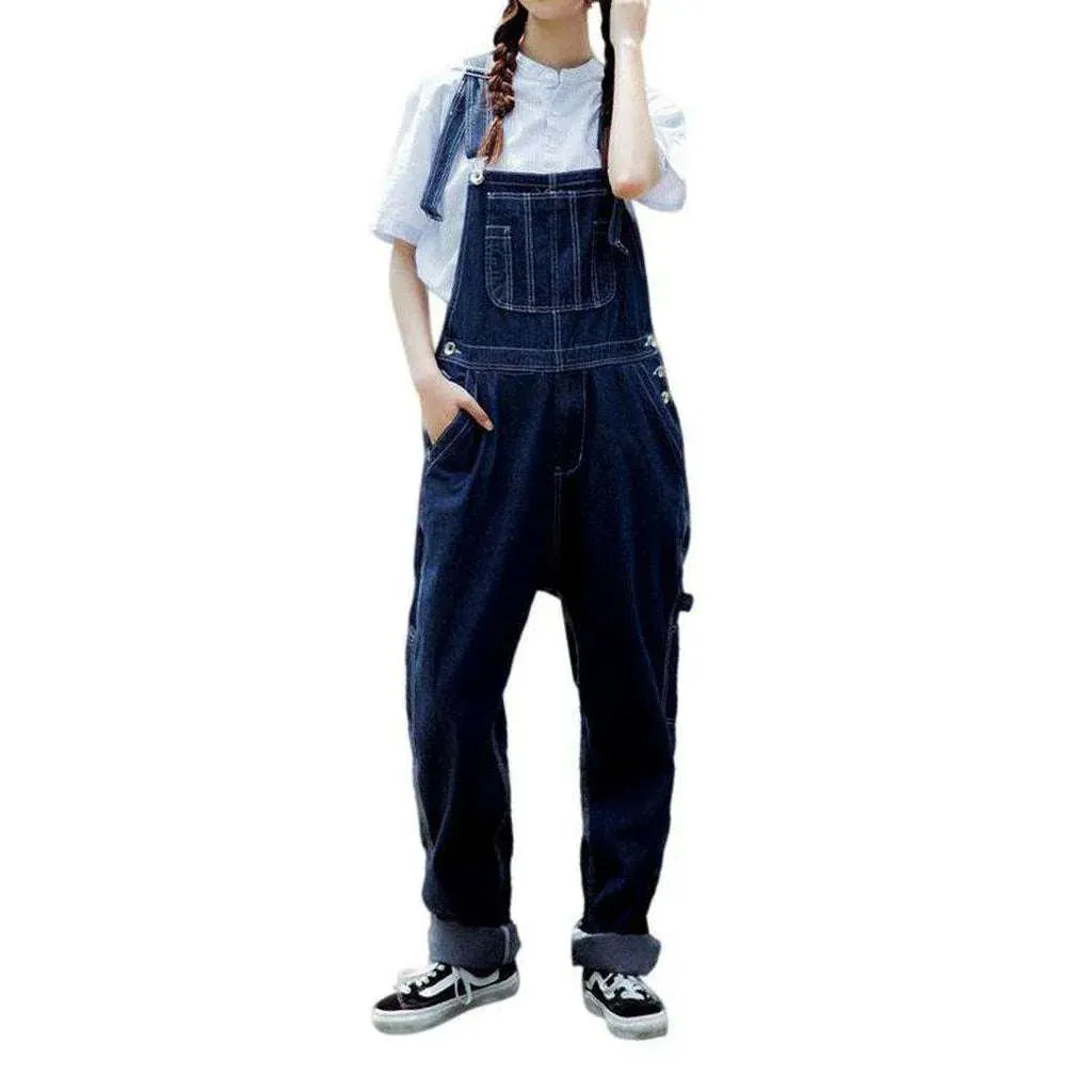 Women's baggy dark wash dungaree