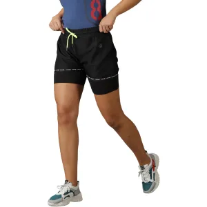 Women's Double Layered Solid Training Shorts with Drawstring Waist