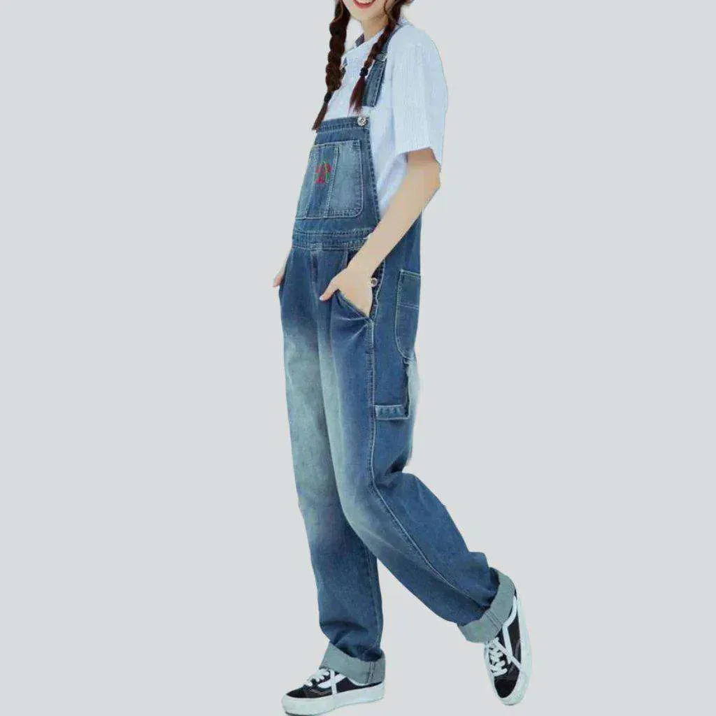 Women's jeans embroidered dungaree