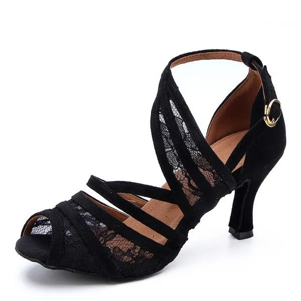 Women's Lace Suede 7.5cm Heels Latin Dance Shoes Ballroom Dance Shoes