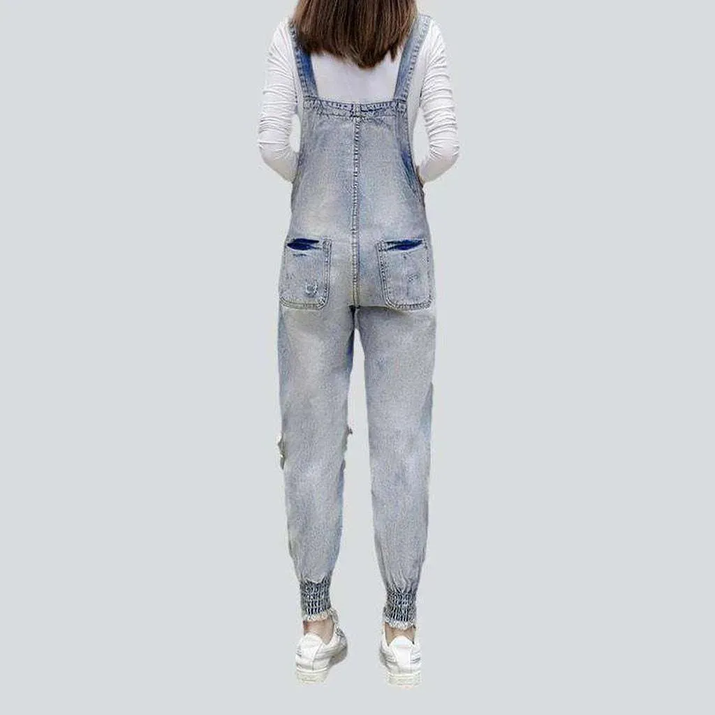 Women's slim denim embroidered dungaree