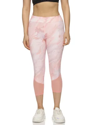 Women's Slim-Fit Printed Capri with Elasticated Waist & Mesh at Bottom