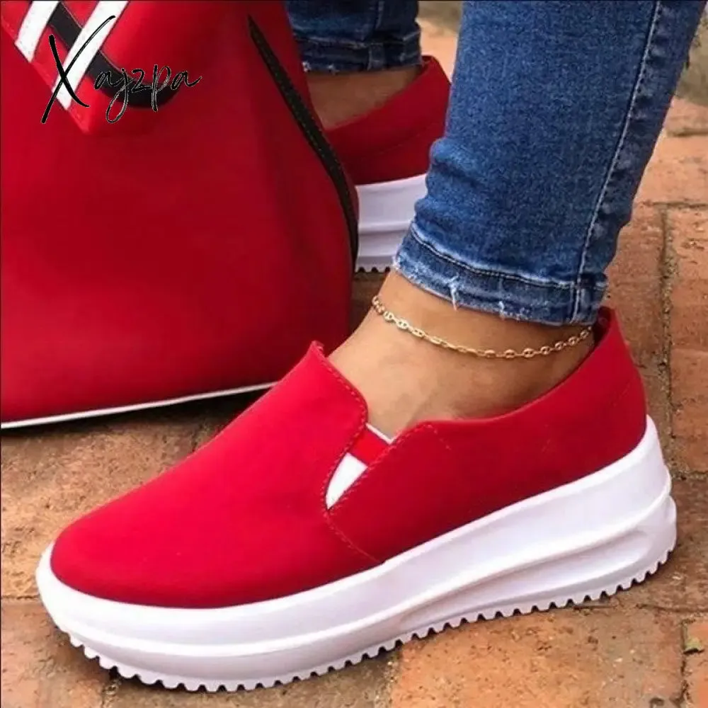 Xajzpa - Women Platform Sneakers Sport Wedges Fashion Ankle Casual Shoes New Flats Running Female Slip On Designer Mujer Footwear