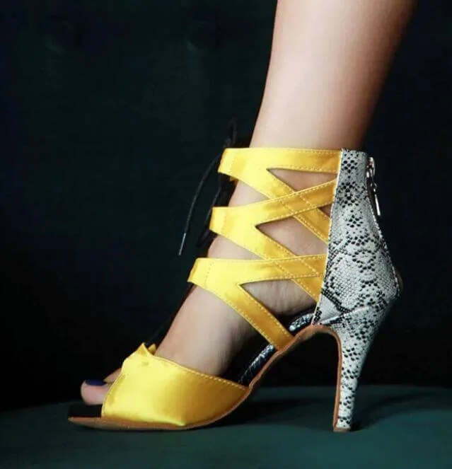 Yellow Satin Ballroom Dancing Heels Latin Salsa Dance Shoes