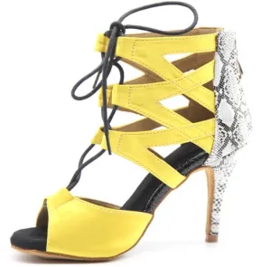 Yellow Satin Ballroom Dancing Heels Latin Salsa Dance Shoes