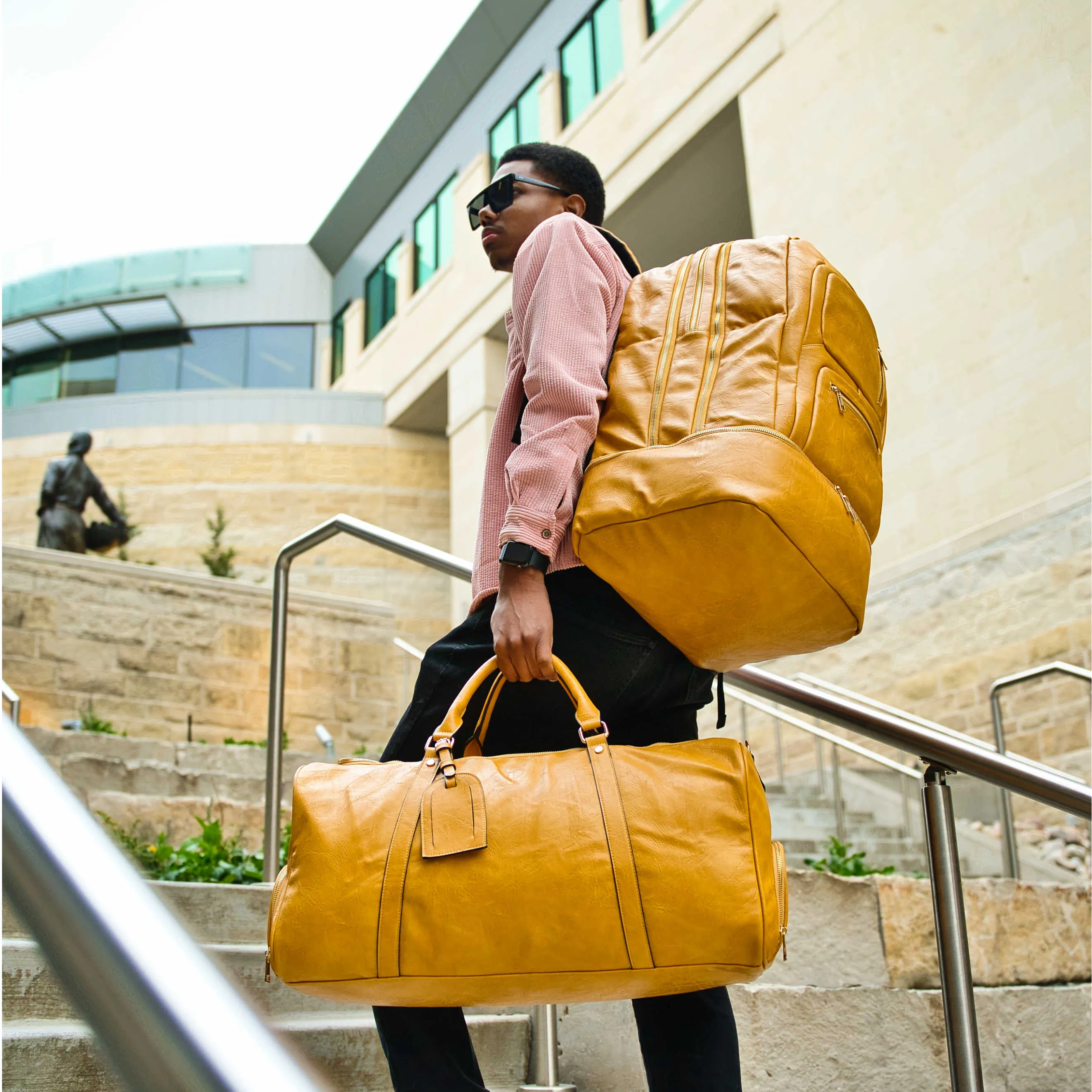 Yellow Tumbled Leather Signature Bag Set (Signature and Duffle Bag)