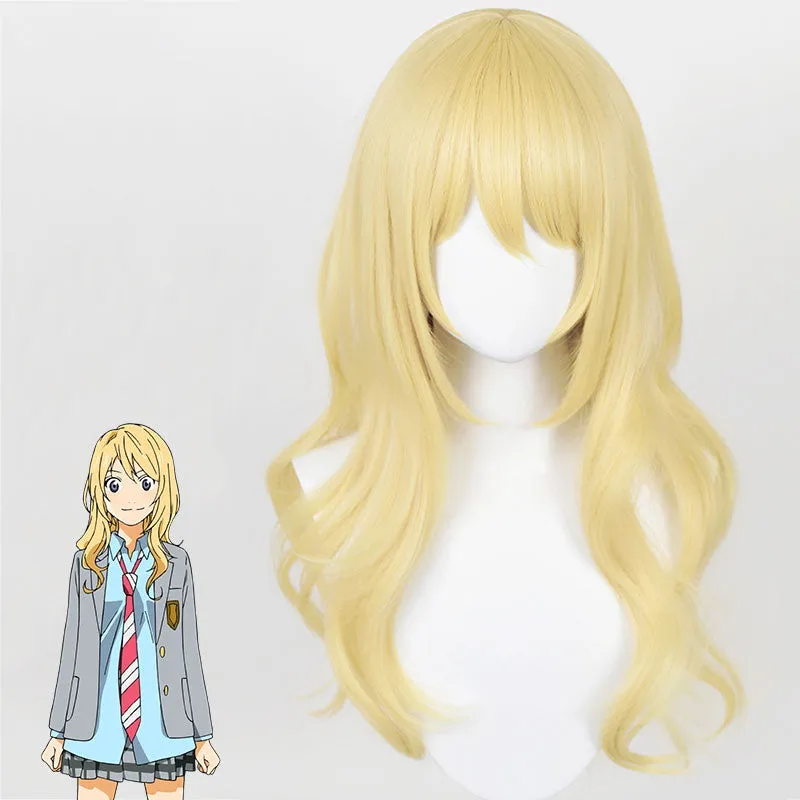 Your Lie in April Shigatsu wa Kimi no Uso Kaori Miyazono Golden Cosplay Wig B Edition