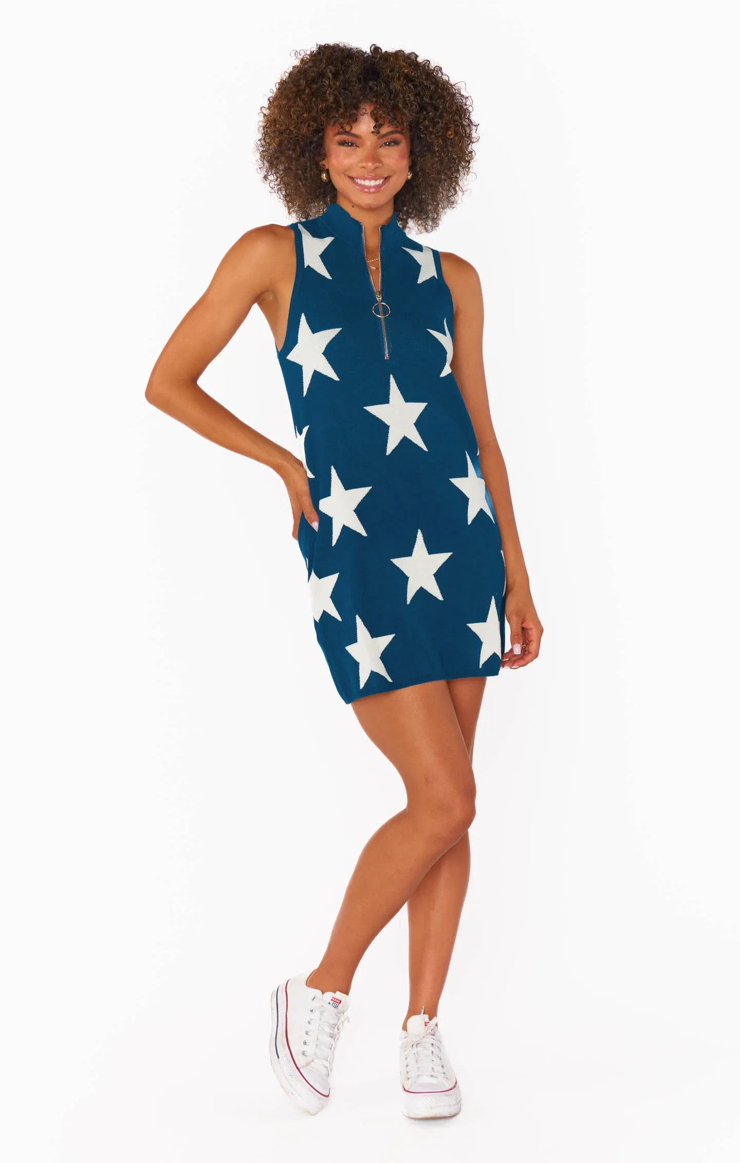 Zoe Zip Dress ~ Navy Stars Knit